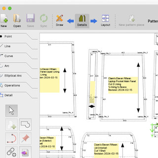 Clare's Eleven Fifteen Daypack Pattern under development in Valentina