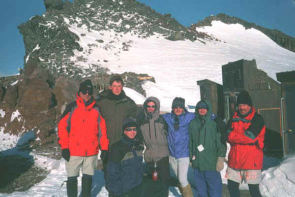 Dad, Kevin, and friends at Camp Muir in May 2000.